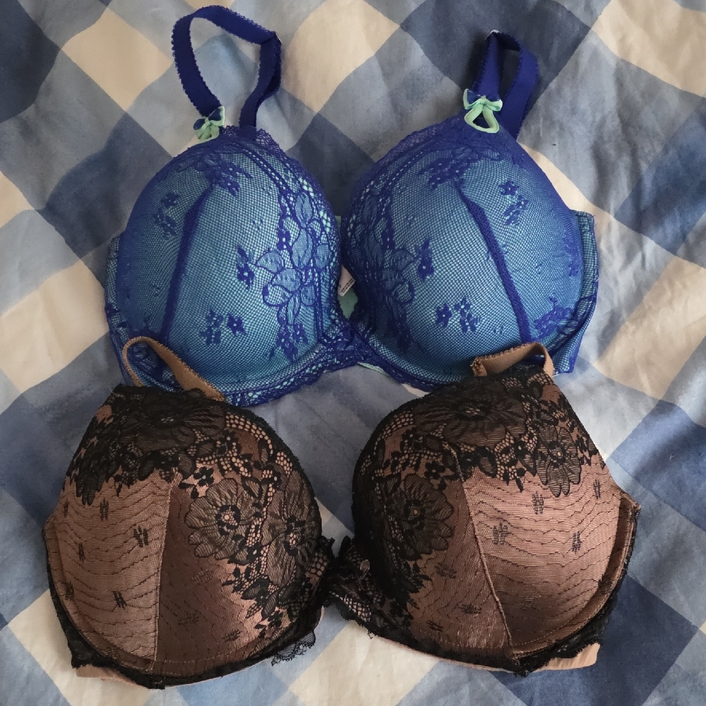 Elegant Lace Push-Up Underwire Bra Set of 2 - Blue and Black